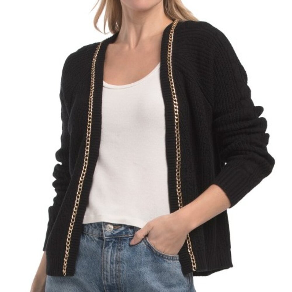 BELLDINI Chain Embellished Cardigan, Black Women’s size S/P